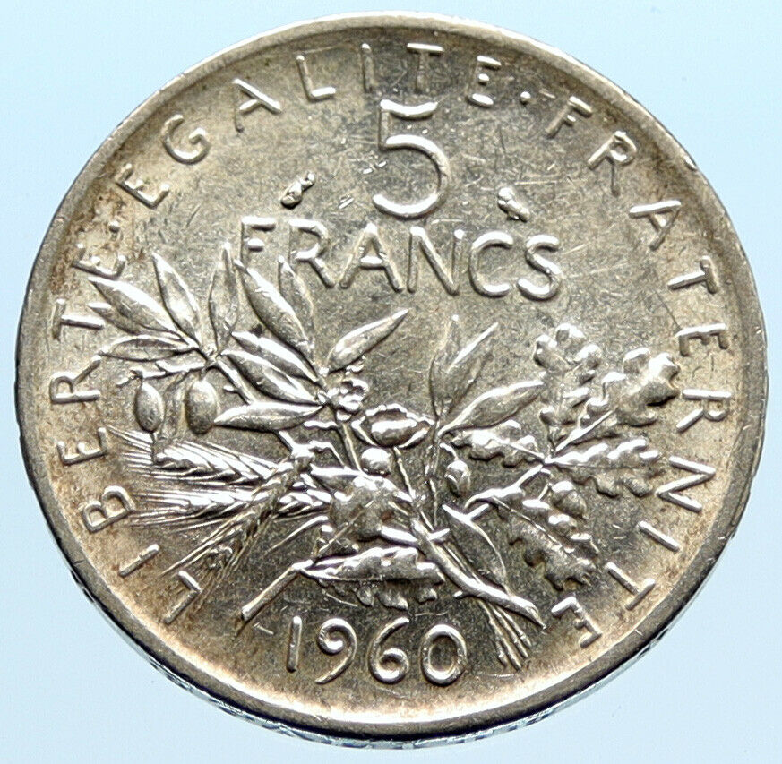 1960 FRANCE La Semeuse French SOWER WOMAN Old LARGE Silver 5 Francs Coin i96617