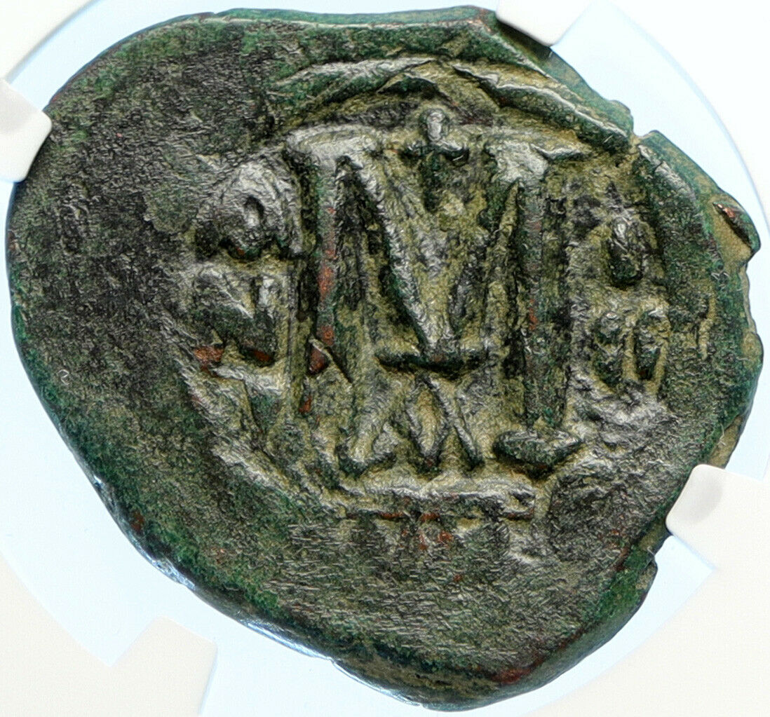 HERACLIUS Authentic Ancient 612AD Byzantine Follis Coin LARGE M CROSS NGC i94460