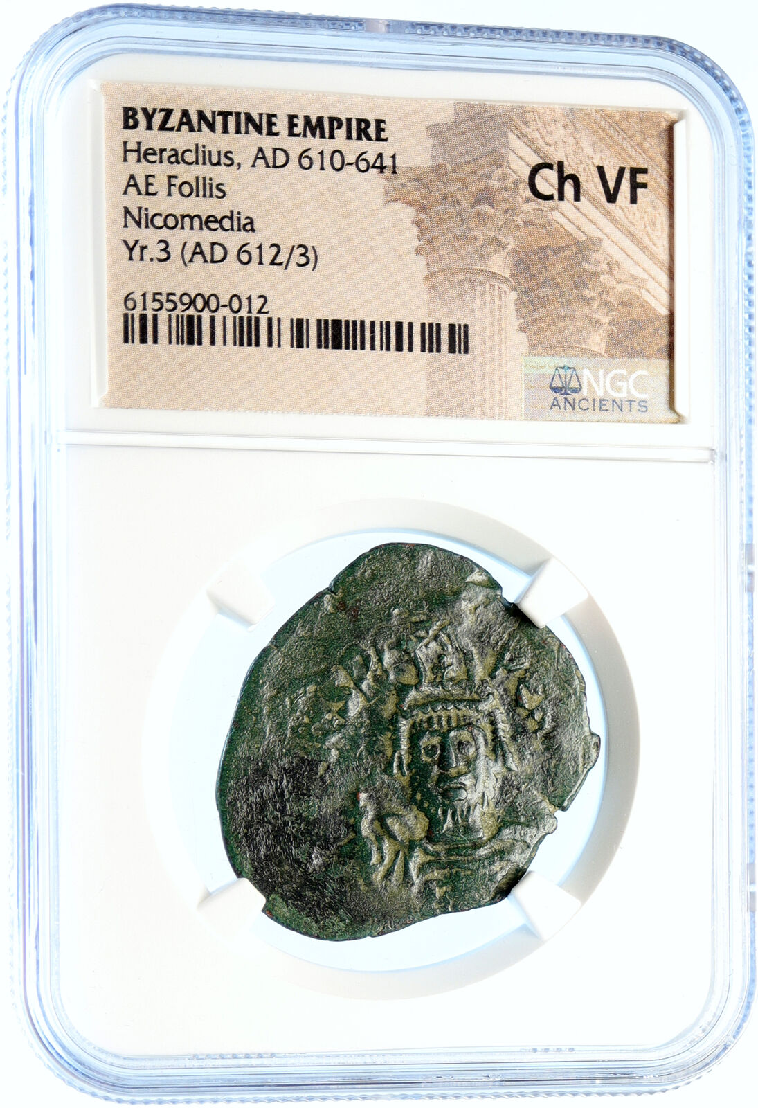 HERACLIUS Authentic Ancient 612AD Byzantine Follis Coin LARGE M CROSS NGC i94460