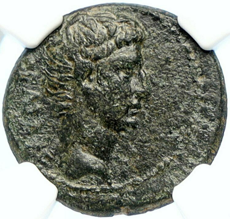 AUGUSTUS Authentic Ancient Antique 27BC Rome Roman Coin SARDES ZEUS NGC i94467