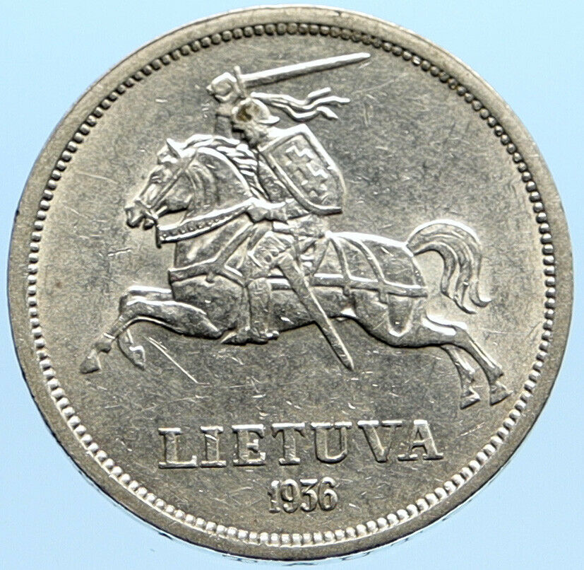 1936 LITHUANIA Silver 5 Litai JONAS BASANAVICIUS Vintage Lithuanian Coin i96788