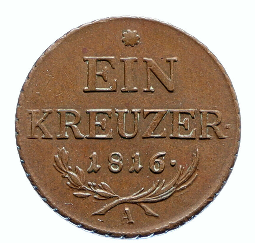 1816 AUSTRIA Emperor FRANZ Francis II OLD Antique 1 Kreuzer Austrian Coin i96454