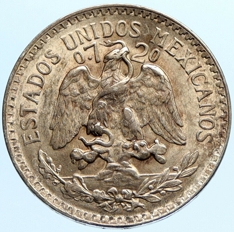 1944 MEXICO City EAGLE CACTUS SERPENT Old Silver 50 Centavos Mexican Coin i96792