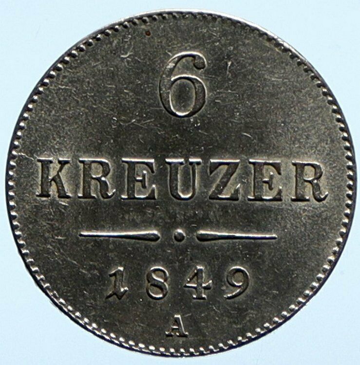 1849 A AUSTRIA KING FRANZ JOSEPH I Vintage Eagle Silver 6 Kreuzer Coin i96453