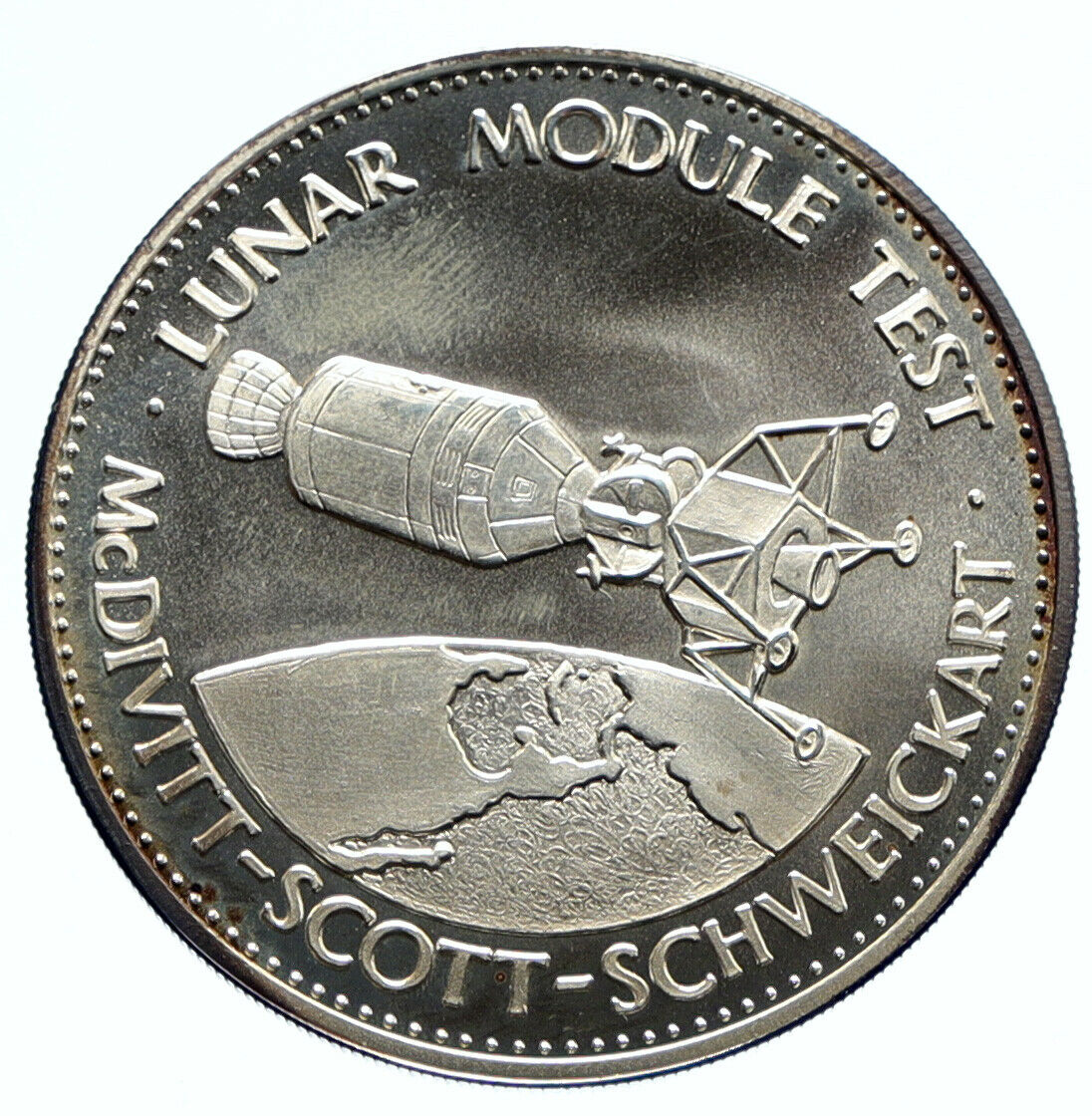 1970's USA NASA APOLLO 9 Moon ASTRONAUTS Lunar Module Proof Silver MEDAL i96372