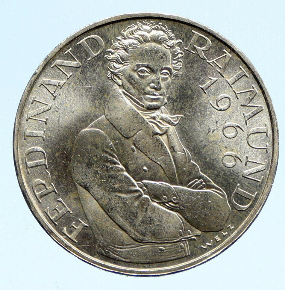 1966 AUSTRIA with Drama Actor Ferdinand Raimund Silver 25 Schilling Coin i96382