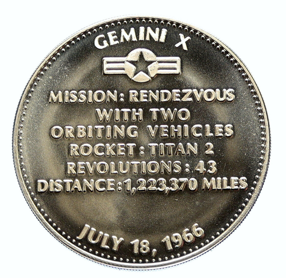 1970's USA NASA Gemini X ASTRONAUTS VEHICLE RENDEZVOUS Proof Silver MEDAL i96374