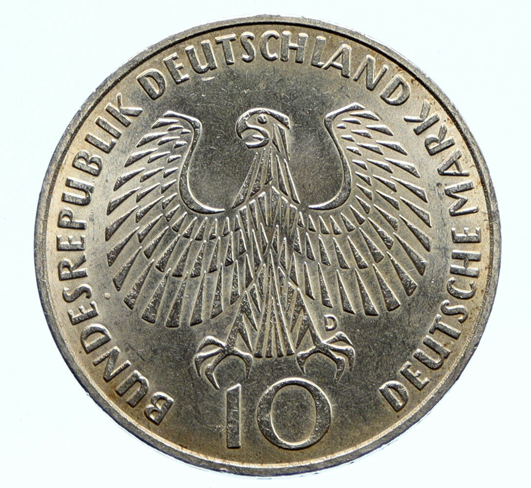 1972 D Germany Munich Summer Olympic Antique Vintage Silver 10 Mark Coin i96376