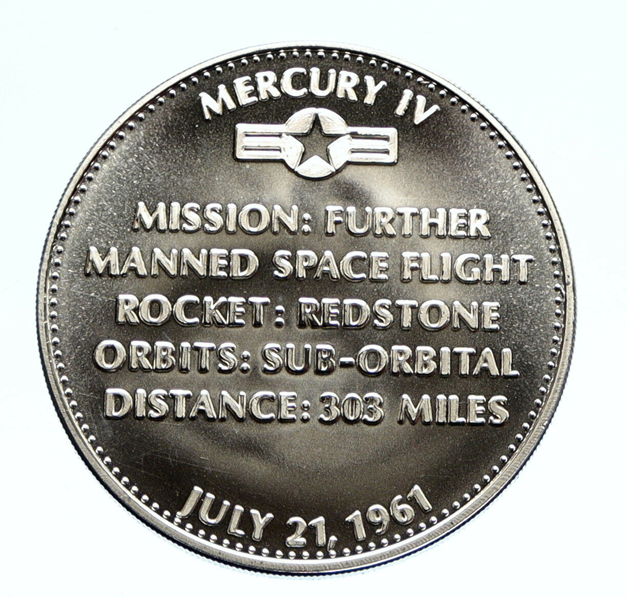 1970's USA NASA Mercury III ASTRONAUT GRISSOM 2nd Man Proof Silver MEDAL i96357