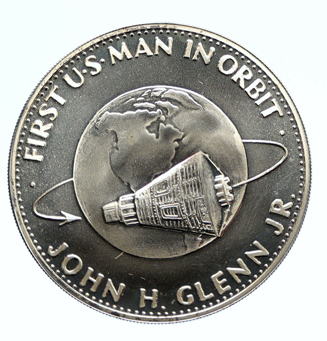 1970's USA NASA Mercury VI ASTRONAUT GLENN First Man Proof Silver MEDAL i96358