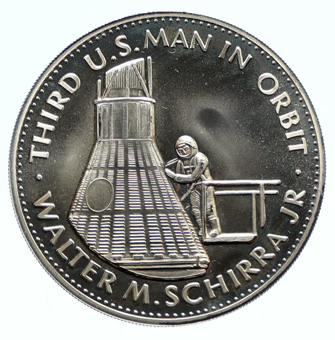 1970's USA NASA Mercury VIII Atlas ASTRONAUT Third Man Proof Silver MEDAL i96363