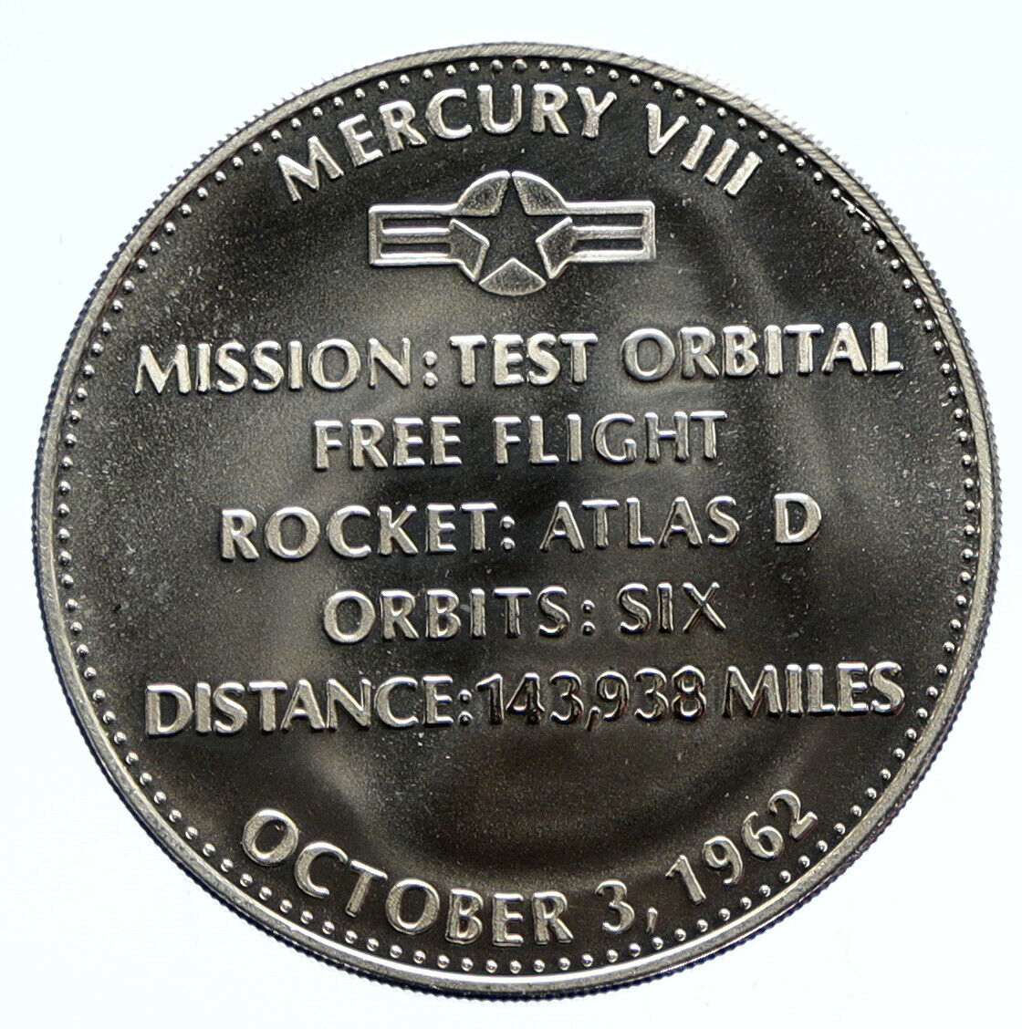 1970's USA NASA Mercury VIII Atlas ASTRONAUT Third Man Proof Silver MEDAL i96363