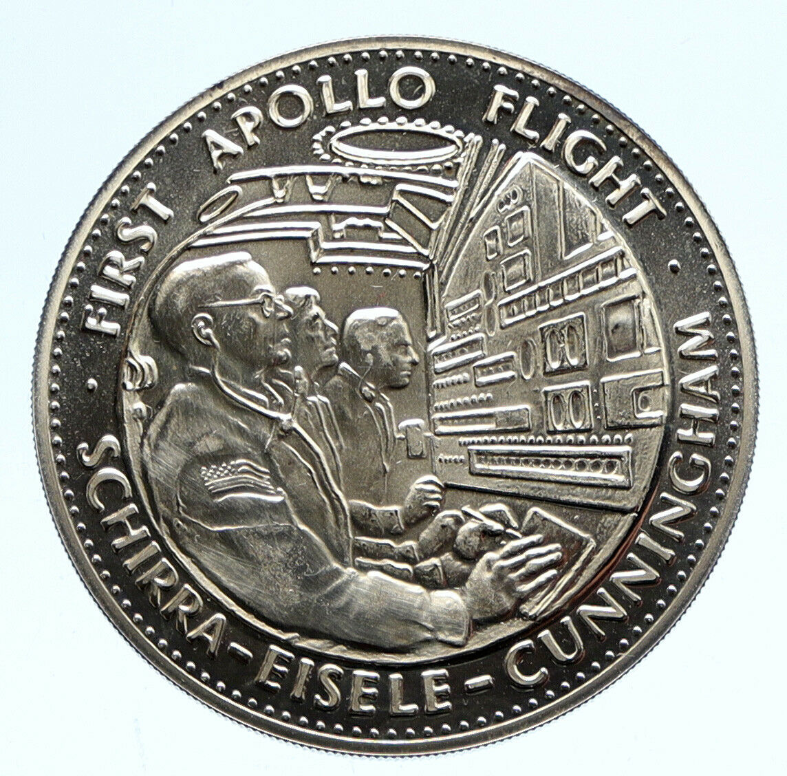 1970's USA NASA First Apollo VII Saturn 1B ASTRONAUT Proof Silver MEDAL i96365