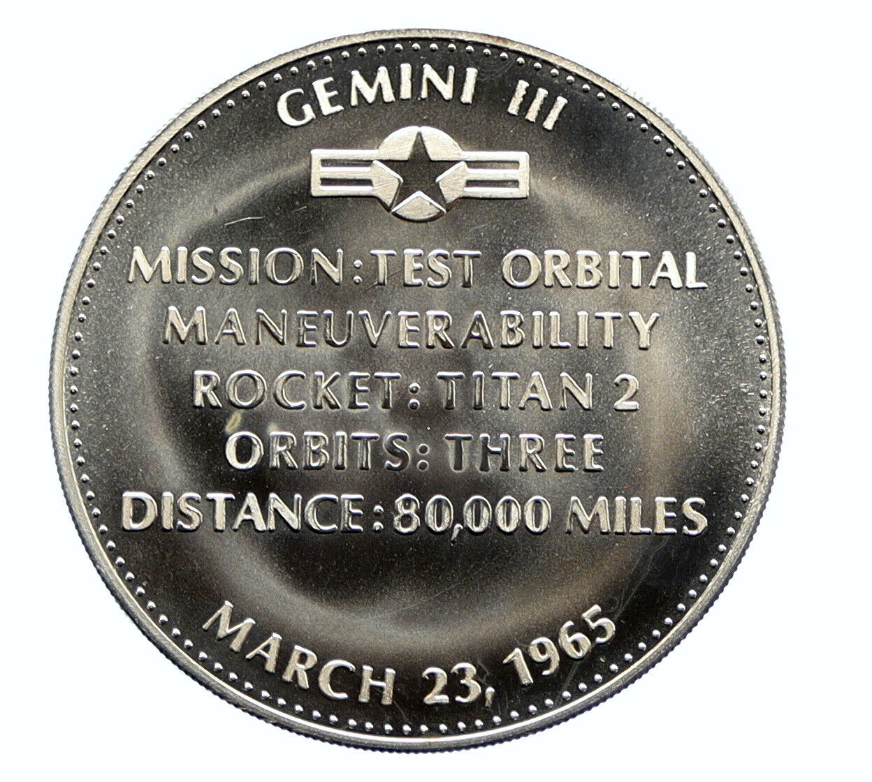 1970's USA NASA Gemini III First TWO ASTRONAUTS Flight Proof Silver MEDAL i96359