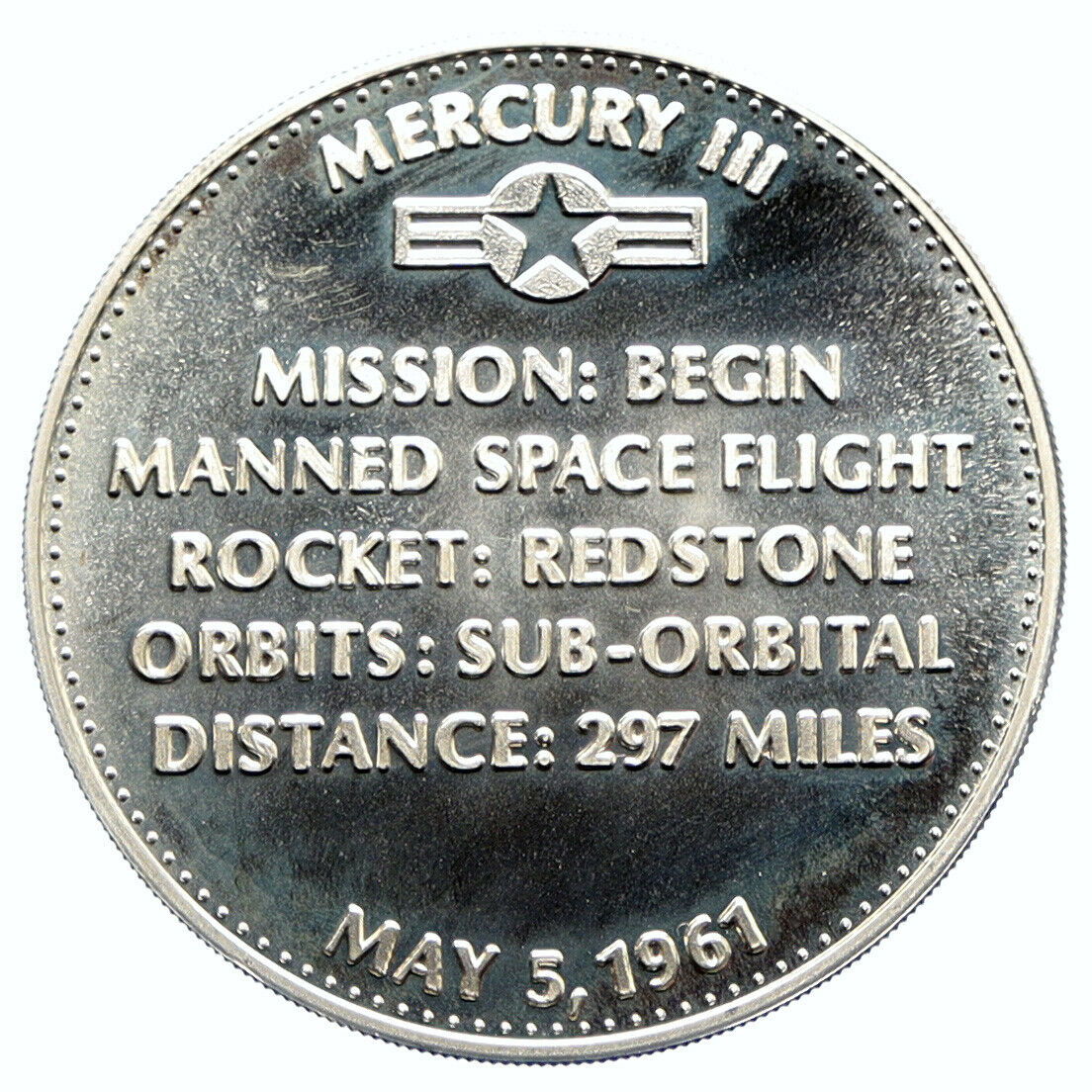 1970s USA NASA Mercury III ASTRONAUT SHEPARD First Man Proof Silver MEDAL i96356