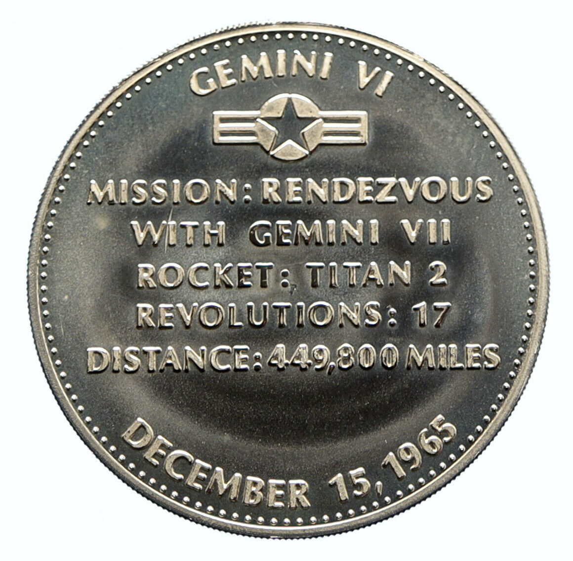 1970 USA NASA Gemini VI ASTRONAUT 1st Space Rendezvous Proof Silver MEDAL i96367