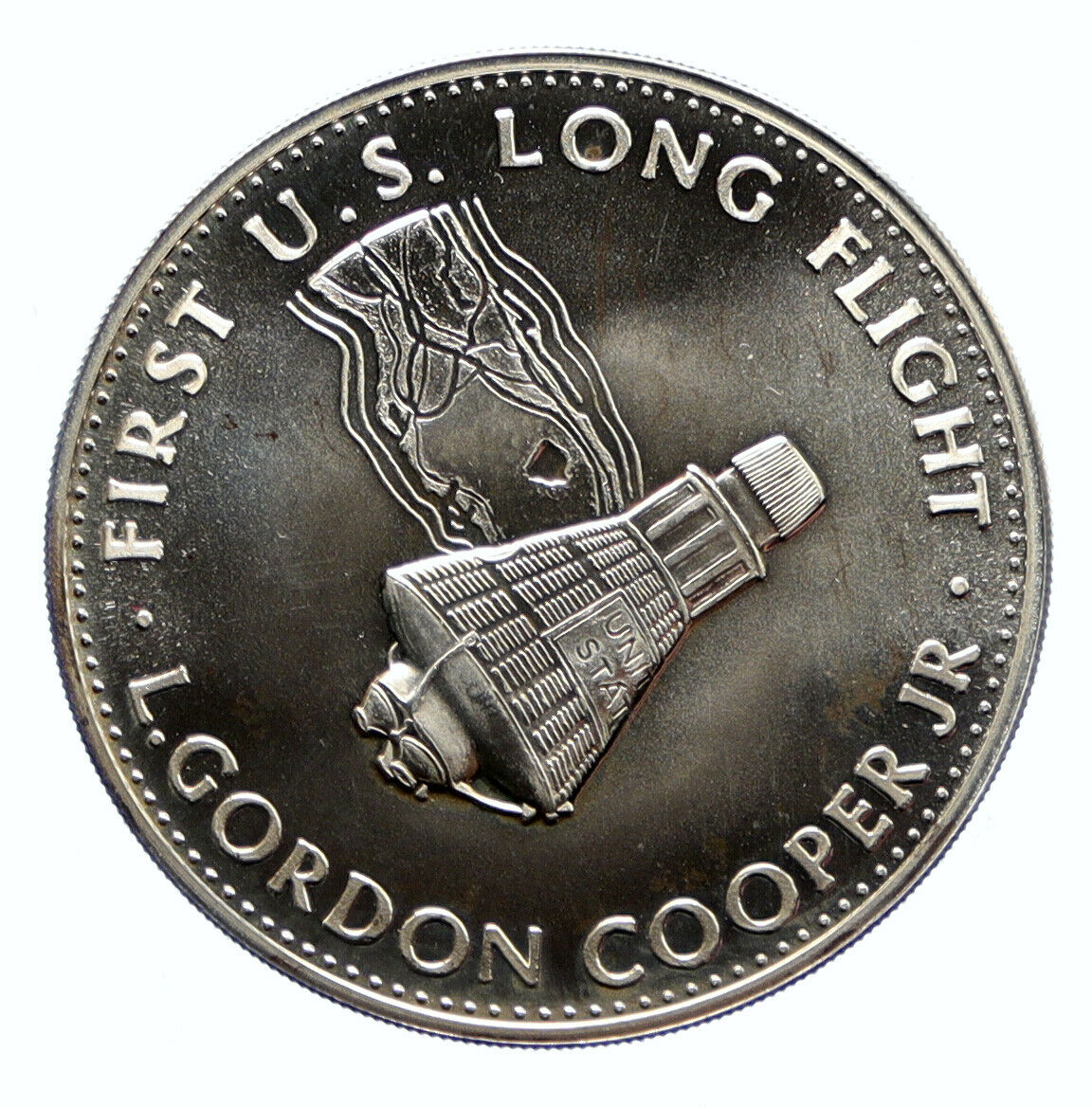 1970's USA NASA Mercury IX ASTRONAUT Gordon Cooper Jr Proof Silver MEDAL i96364