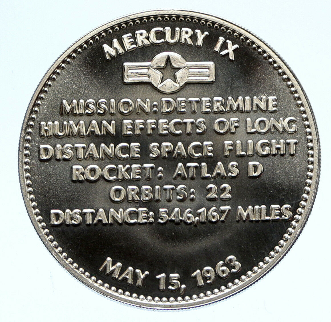 1970's USA NASA Mercury IX ASTRONAUT Gordon Cooper Jr Proof Silver MEDAL i96364