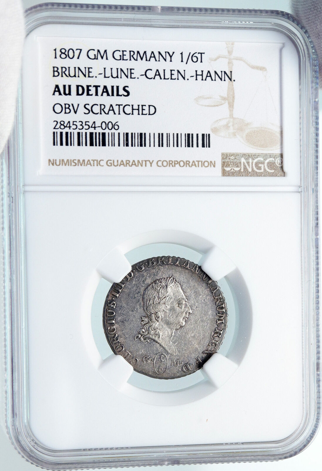 1807 GERMANY German States BRUNSWICK UK George III Silver 1/6 Ta NGC Coin i85321