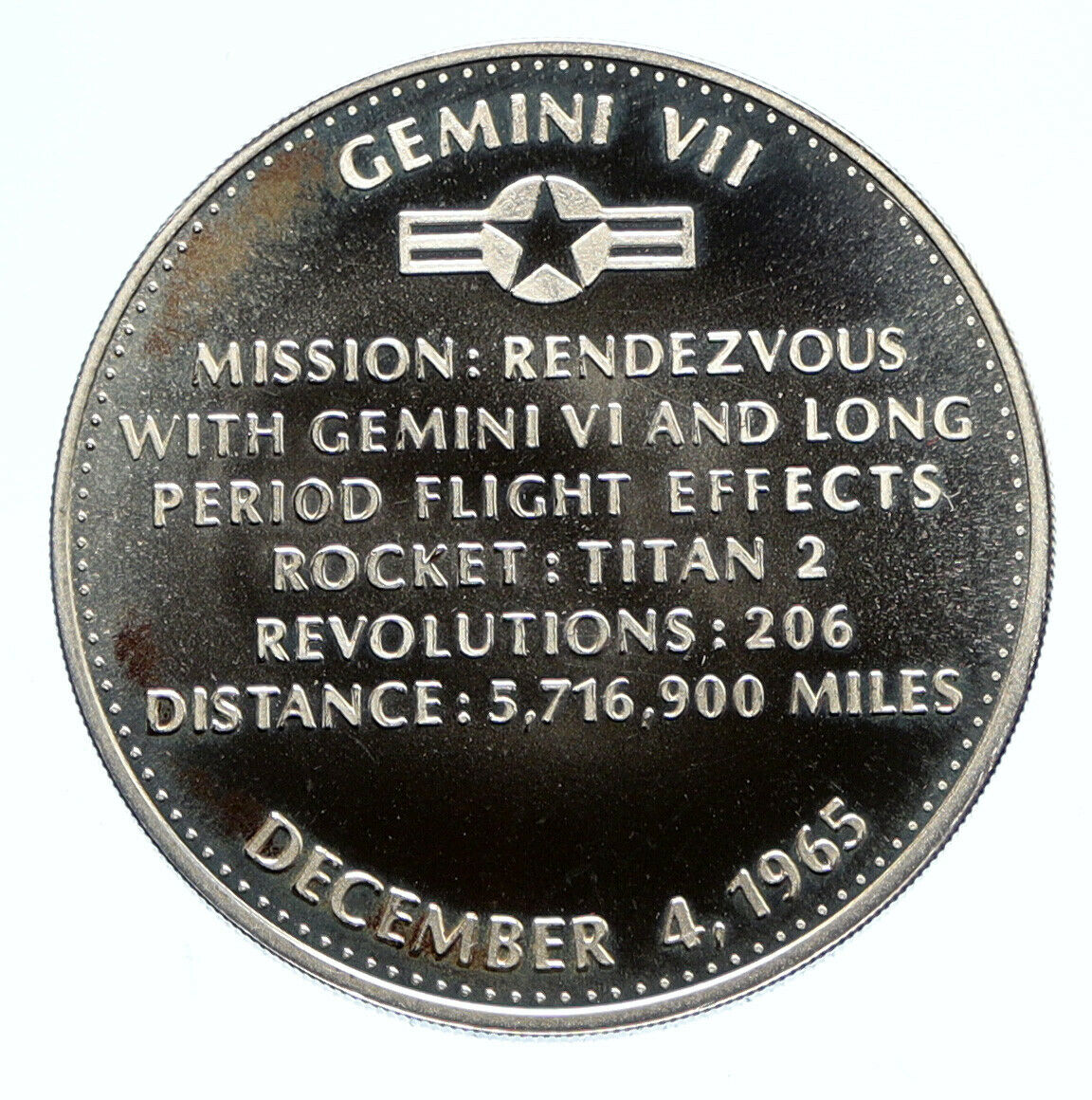 1970's USA NASA Gemini VII ASTRONAUT Space Rendezvous Proof Silver MEDAL i96368