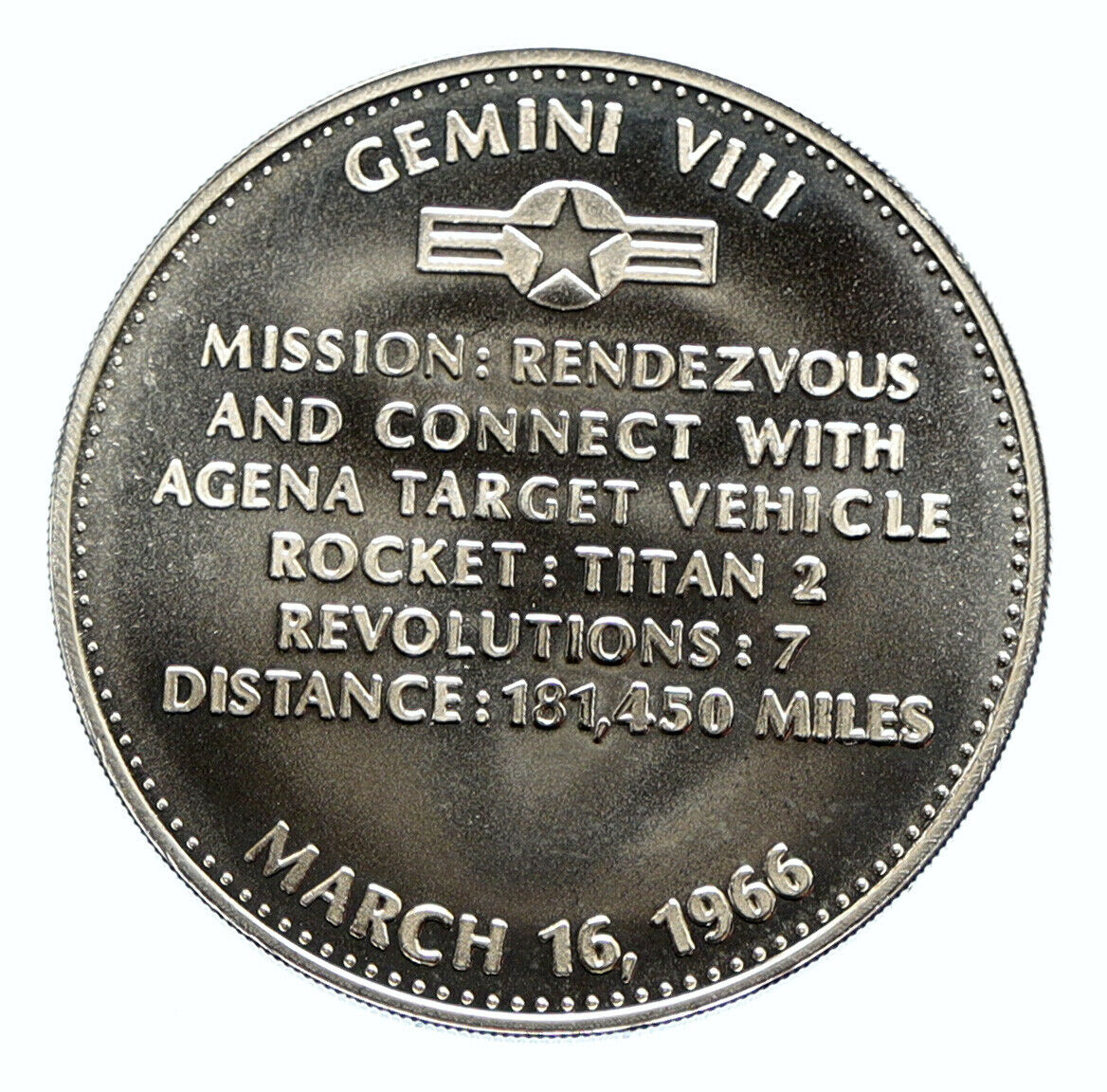 1970s USA NASA Gemini VIII ASTRONAUT Armstrong Rendezvous PF Silver MEDAL i96369