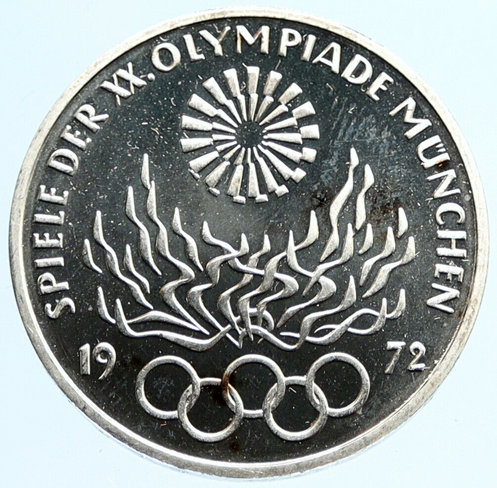 1972 F Germany Munich Summer Olympic Vintage Proof Silver 10 Mark Coin i96929