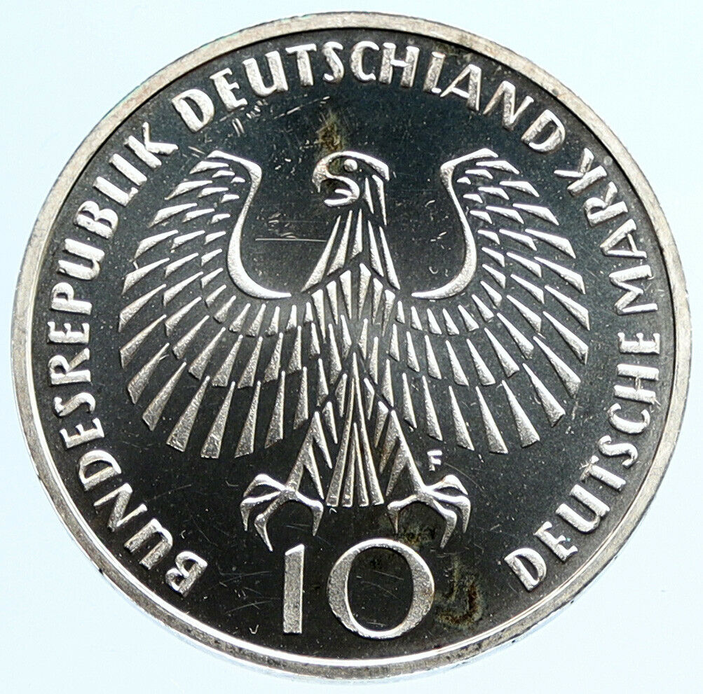 1972 F Germany Munich Summer Olympic Vintage Proof Silver 10 Mark Coin i96929