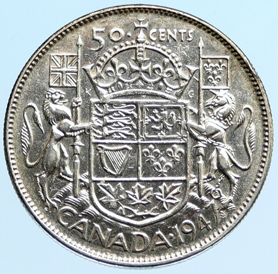 1947 CANADA UK King GEORGE VI Lions Crown Large Old SILVER 50 Cents Coin i96924