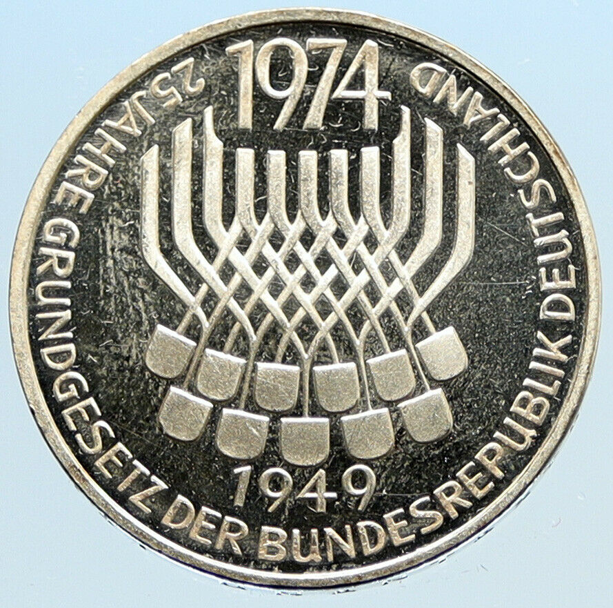 1974 F GERMANY 25 Years Federal Constitution Law OLD Proof Silver 5 Mark i96859