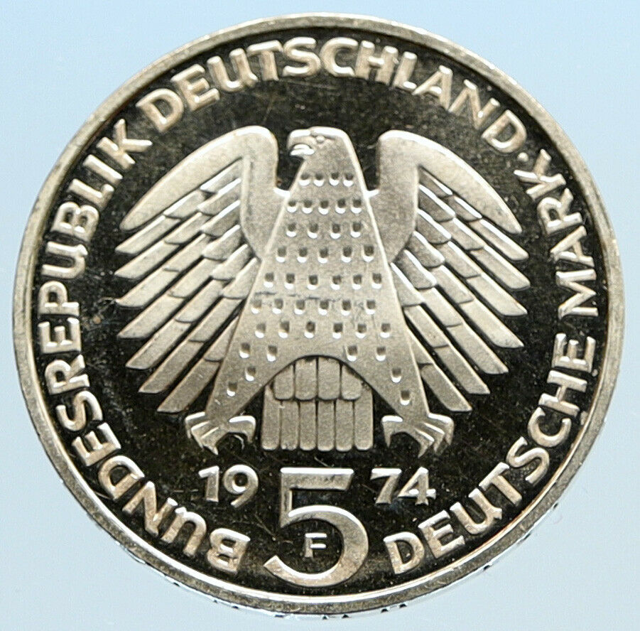 1974 F GERMANY 25 Years Federal Constitution Law OLD Proof Silver 5 Mark i96859