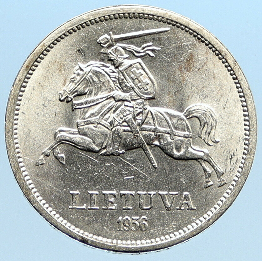 1936 LITHUANIA Silver 5 Litai JONAS BASANAVICIUS Vintage Lithuanian Coin i96857