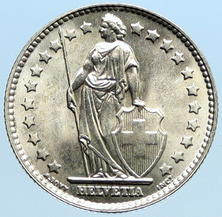 1961 B SWITZERLAND HELVETIA Symbolizes SWISS Nation SILVER 1 Franc Coin i96846