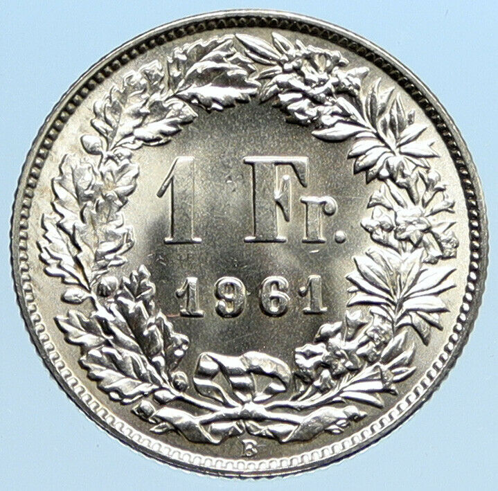 1961 B SWITZERLAND HELVETIA Symbolizes SWISS Nation SILVER 1 Franc Coin i96846