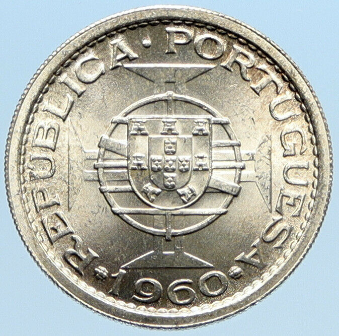 1960 PORTUGAL Colony of MOZAMBIQUE OLD Vintage Silver 5 Escudos Coin i96840