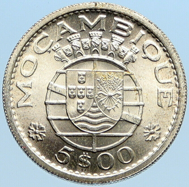 1960 PORTUGAL Colony of MOZAMBIQUE OLD Vintage Silver 5 Escudos Coin i96840