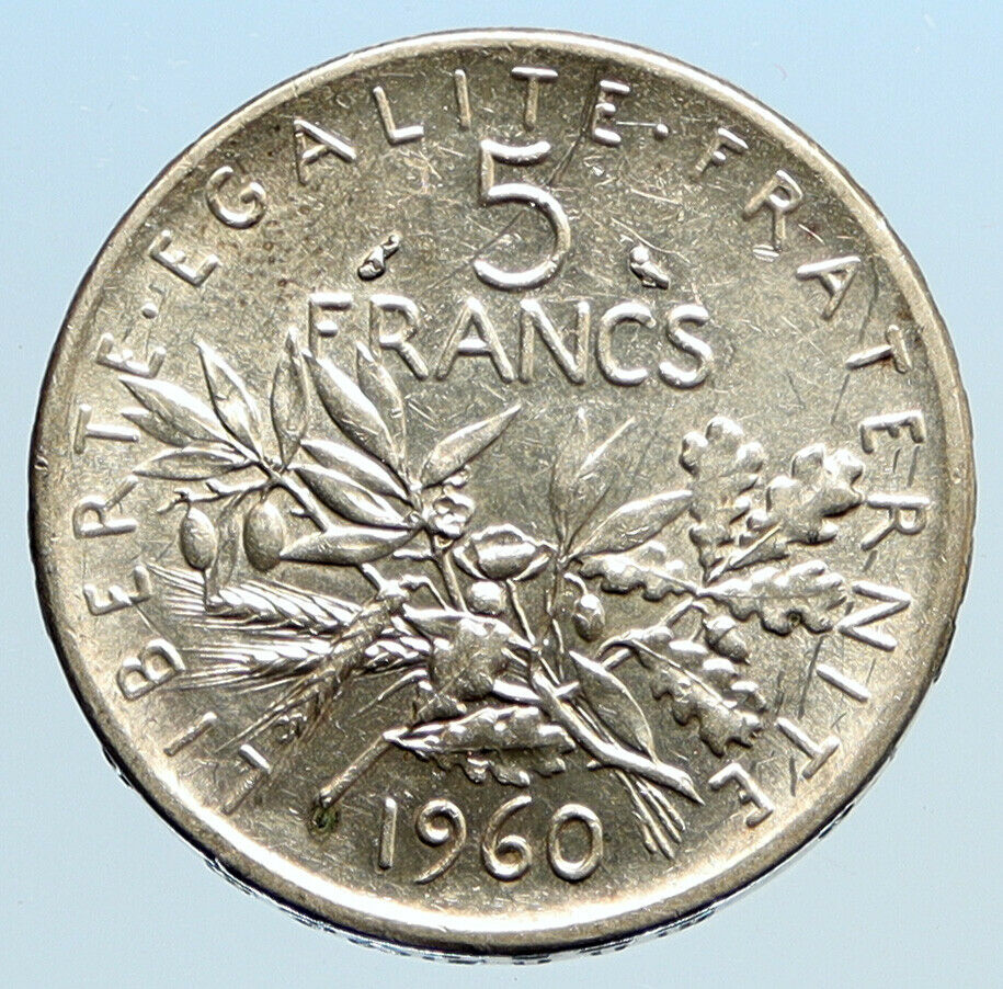 1960 FRANCE La Semeuse French SOWER WOMAN Old LARGE Silver 5 Francs Coin i96863