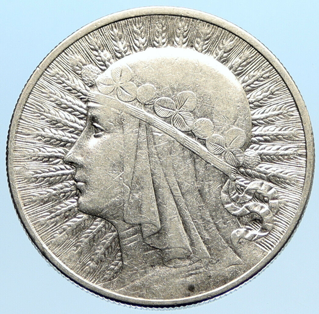 1932 POLAND Queen Jadwiga & Eagle Polish Antique Silver 10 Zlotych Coin i96844