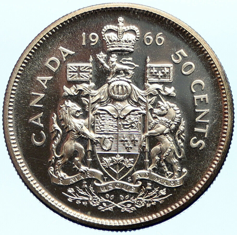 1966 CANADA UK Queen ELIZABETH II Unicorn Antique Silver 50 Cents Coin i96832