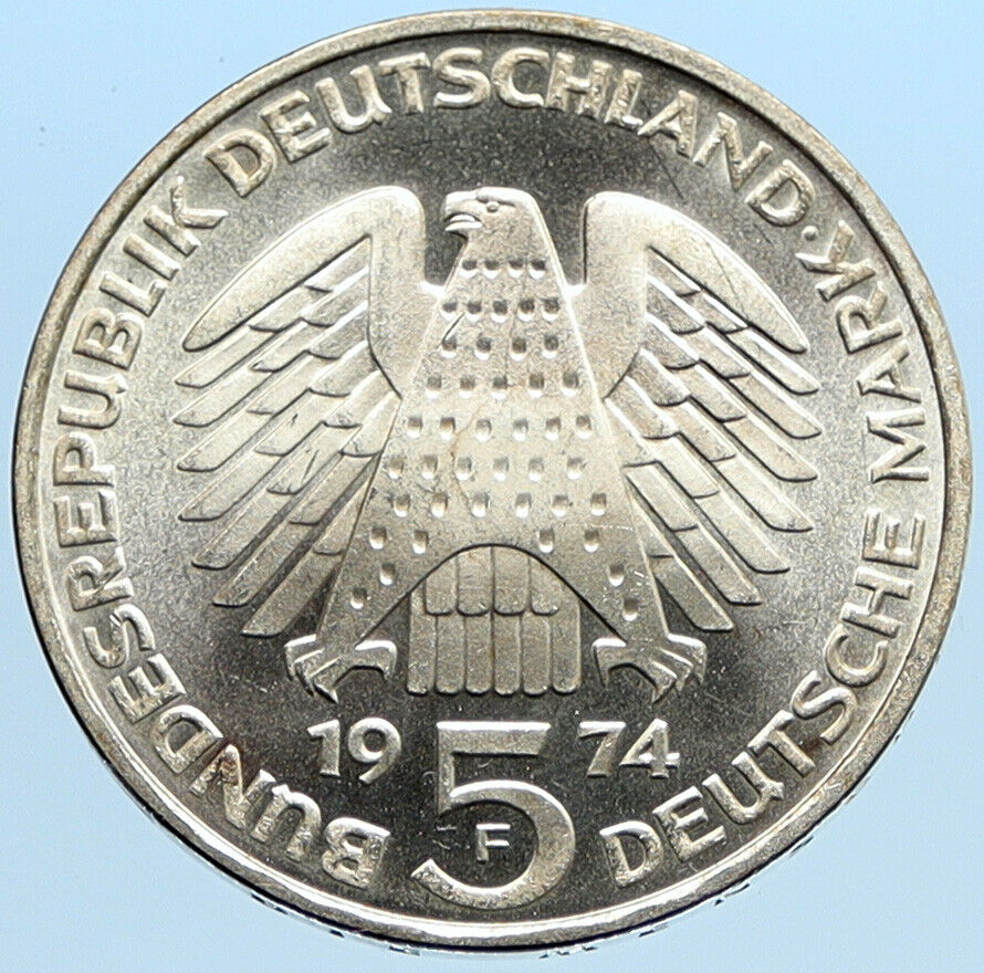 1974 F GERMANY 25 Years Federal Constitution Law OLD BU Silver 5 Mark i96837