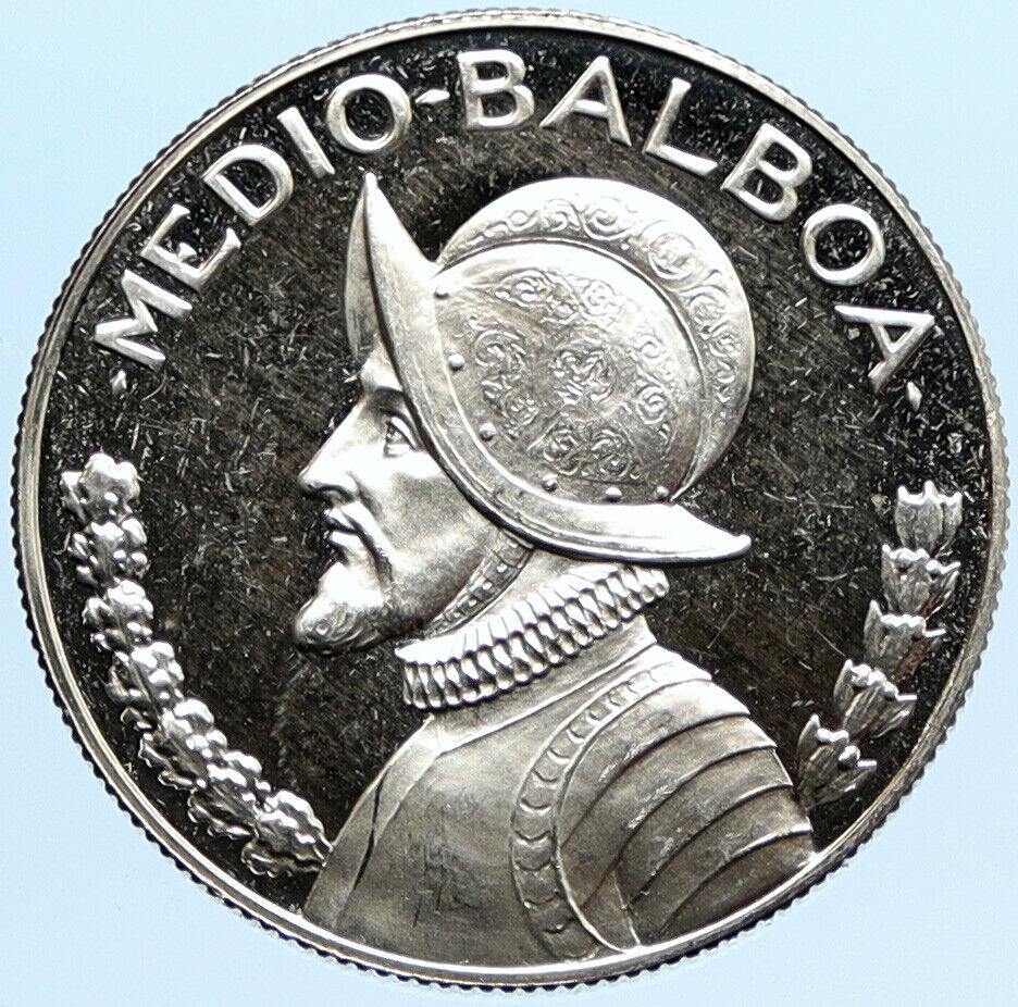 1971 PANAMA Spanish Conquistador Hero VINTAGE OLD Silver 1/2 BALBOA Coin i96827