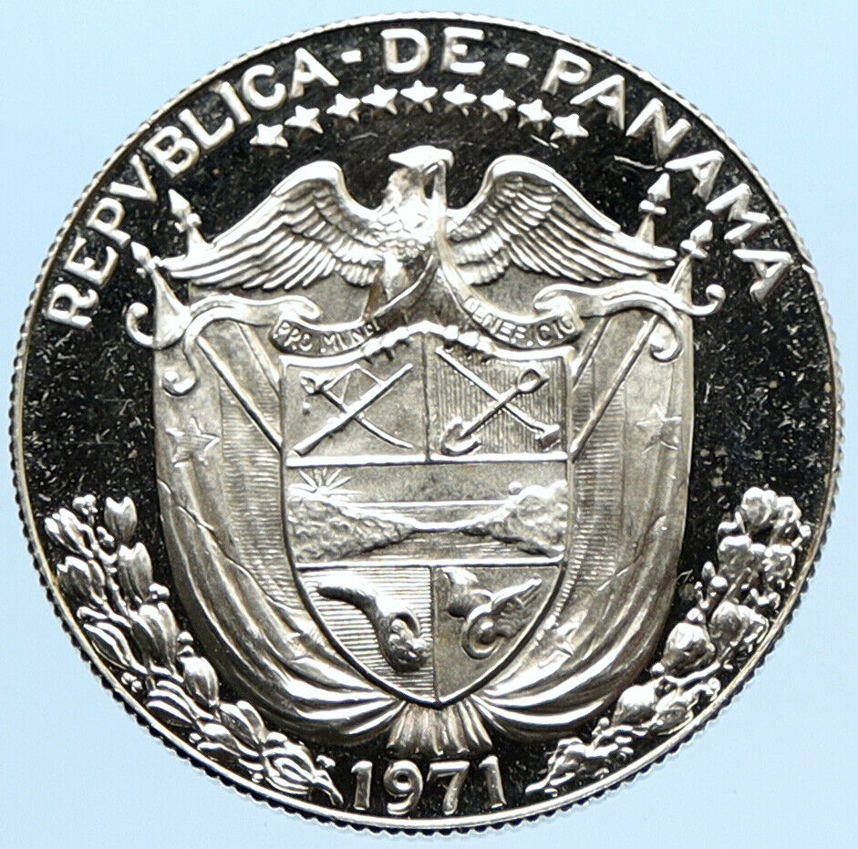 1971 PANAMA Spanish Conquistador Hero VINTAGE OLD Silver 1/2 BALBOA Coin i96827