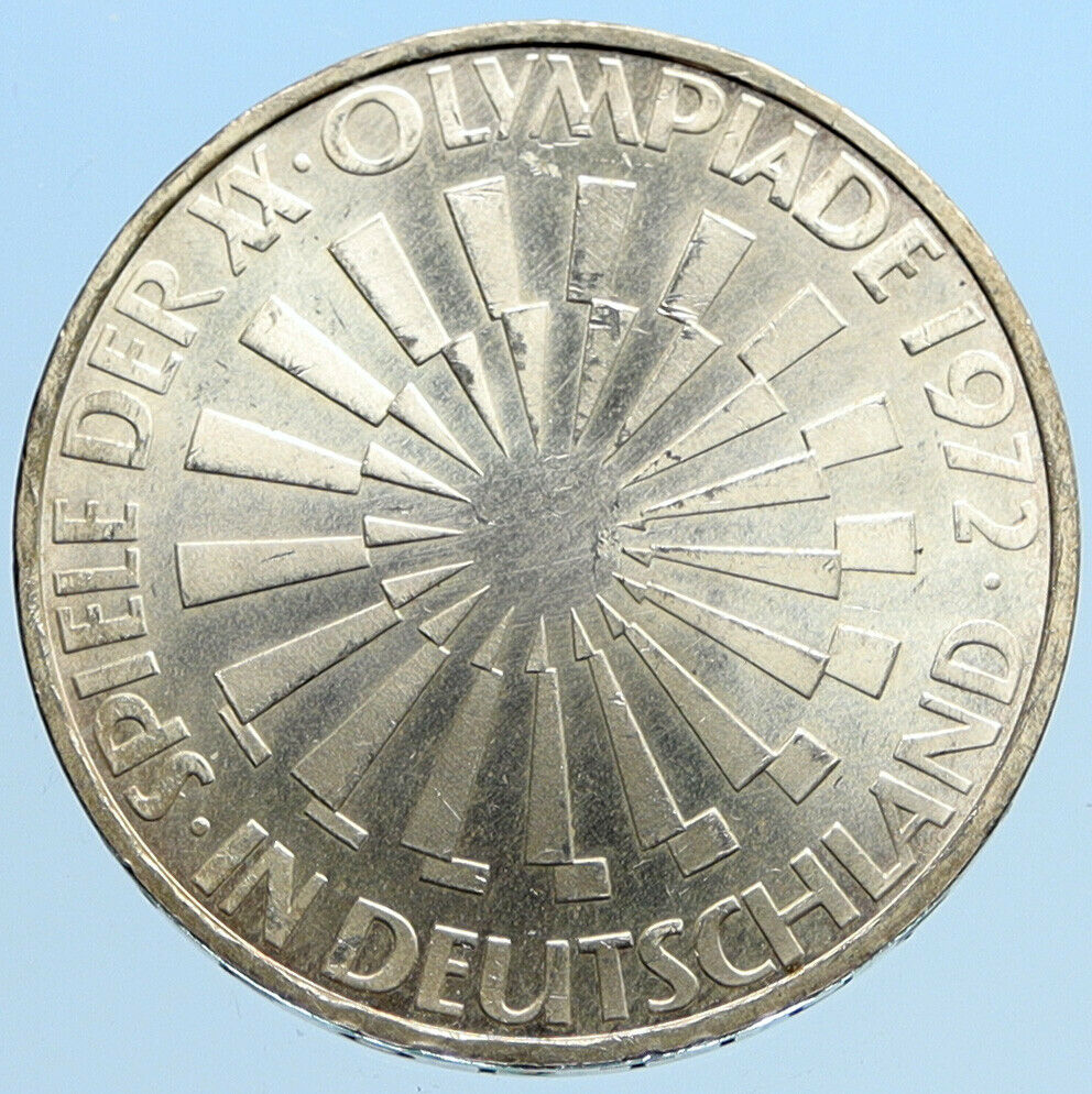 1972 G Germany Munich Summer Olympic Games SPIRAL OLD Silver 10 Mark Coin i96897