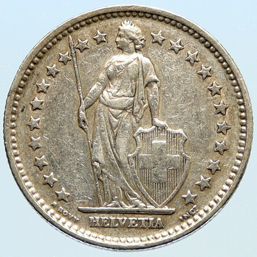 1907 B SWITZERLAND SILVER 2 Francs Coin HELVETIA Symbolizes SWISS Nation i96867