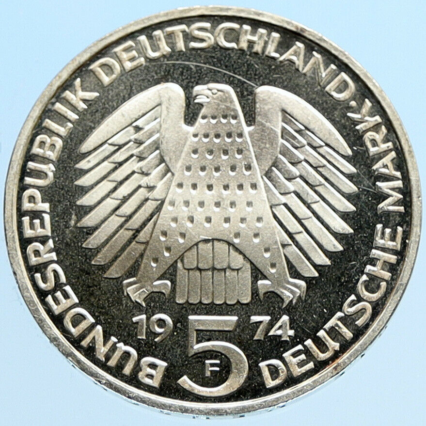 1974 F GERMANY 25 Years Federal Constitution Law OLD Proof Silver 5 Mark i96887