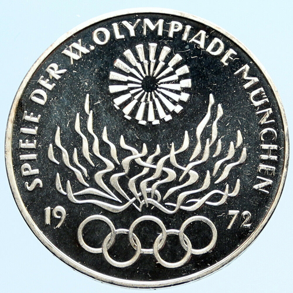 1972 D Germany Munich Summer Olympic Antique Proof Silver 10 Mark Coin i96896