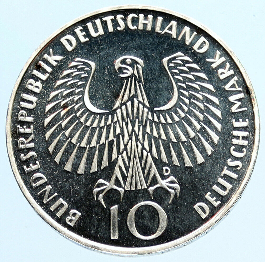 1972 D Germany Munich Summer Olympic Antique Proof Silver 10 Mark Coin i96896