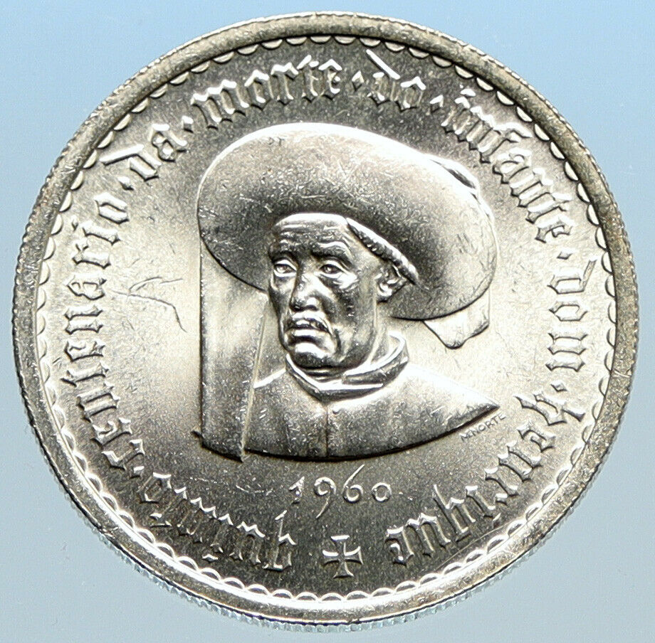 1960 PORTUGAL Prince Henry the Navigator Genuine Silver 10 Escudos Coin i96870