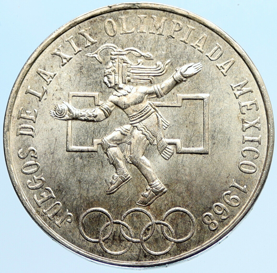 1968 Mexico XIX Olympic Games Aztec Ball Player BIG 25 Pesos Silver Coin i96890