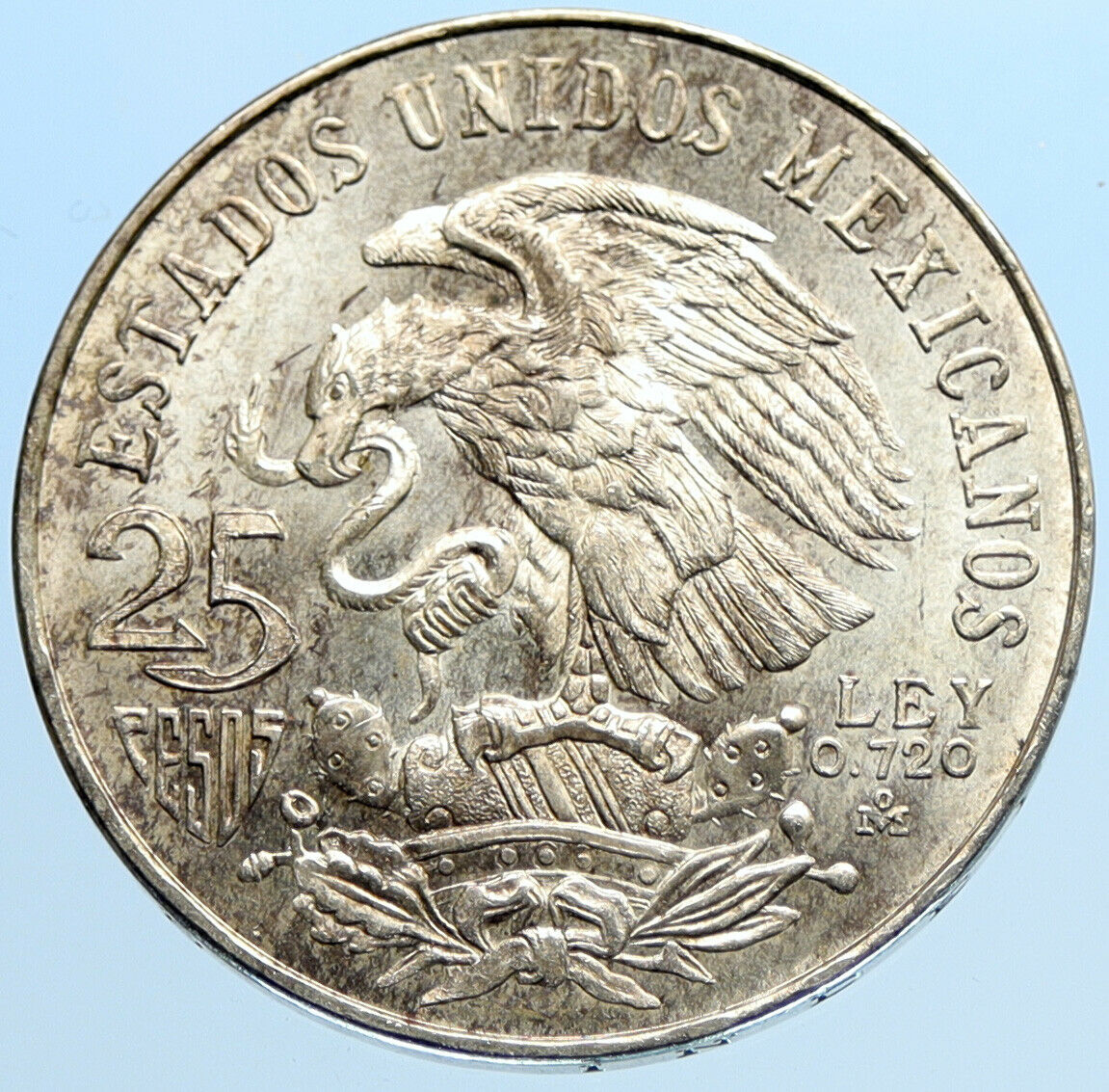 1968 Mexico XIX Olympic Games Aztec Ball Player BIG 25 Pesos Silver Coin i96890