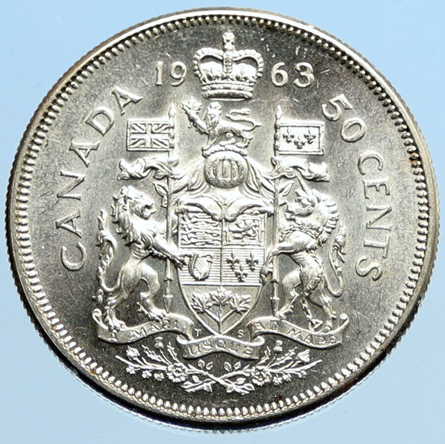 1963 CANADA Queen Elizabeth II Arms Old Vintage Lion SILVER 50 Cents Coin i96893